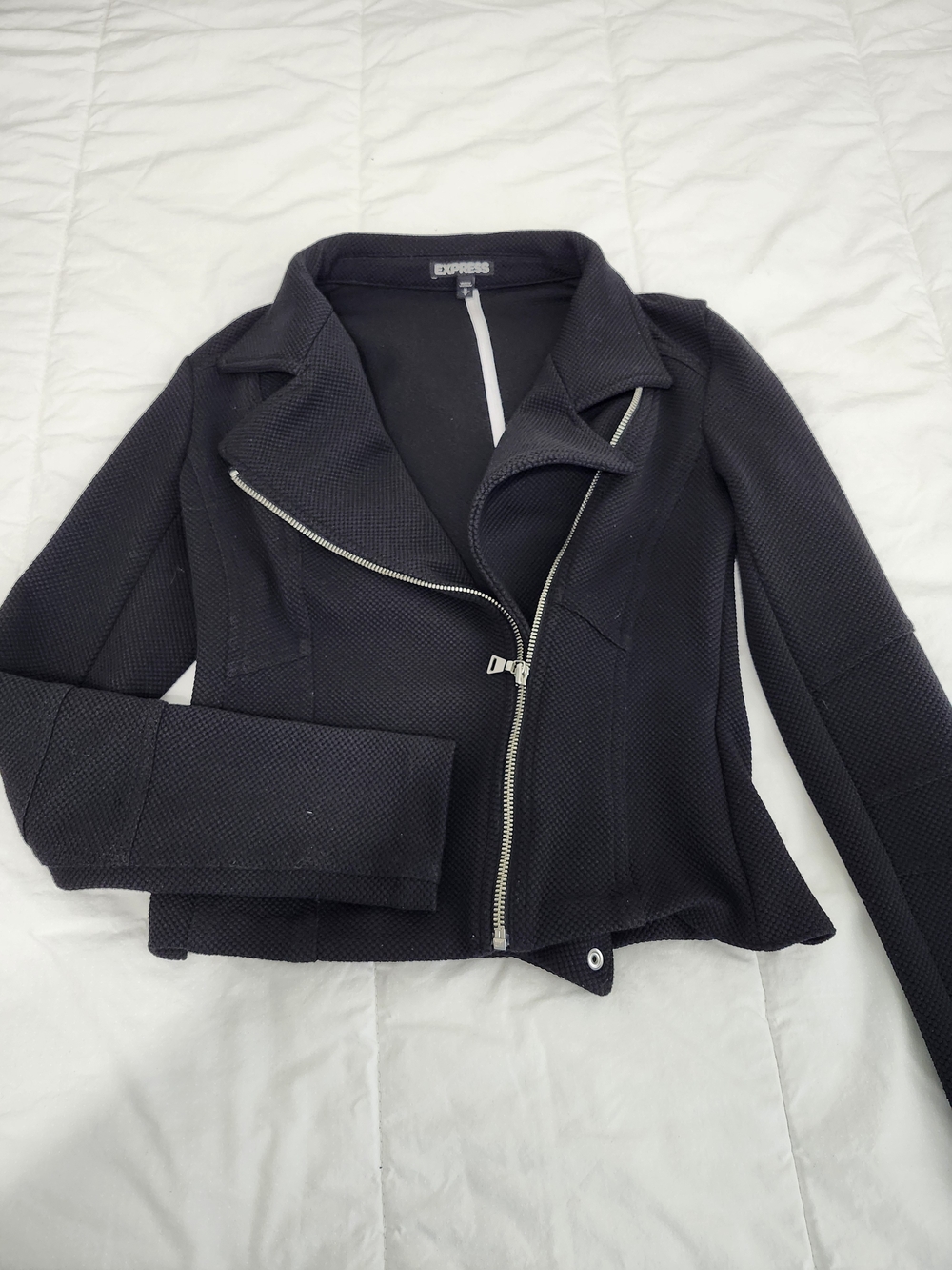 Express Black Textured Asymmetrical Zip Blazer